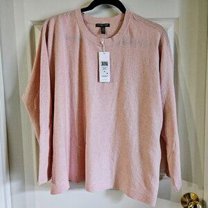 Eileen Fisher Organic Linen Crepe Stretch Roundneck Top 3X Powder Pink NWT